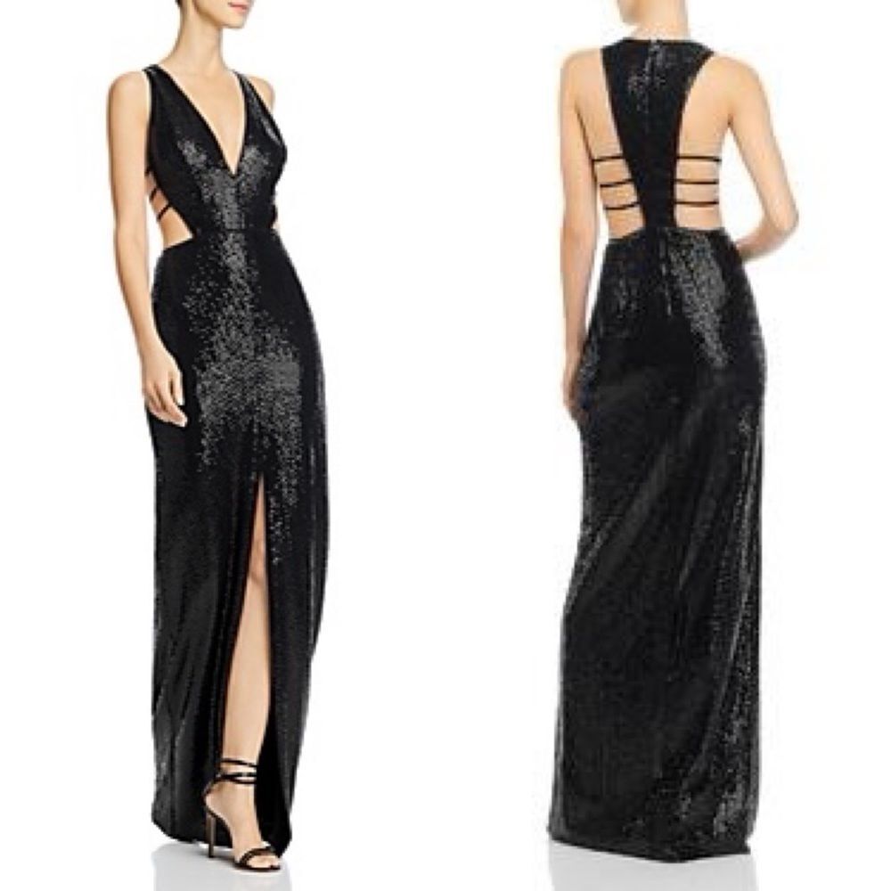 Aidan Mattox Womens Metallic V-Neck Formal Dress